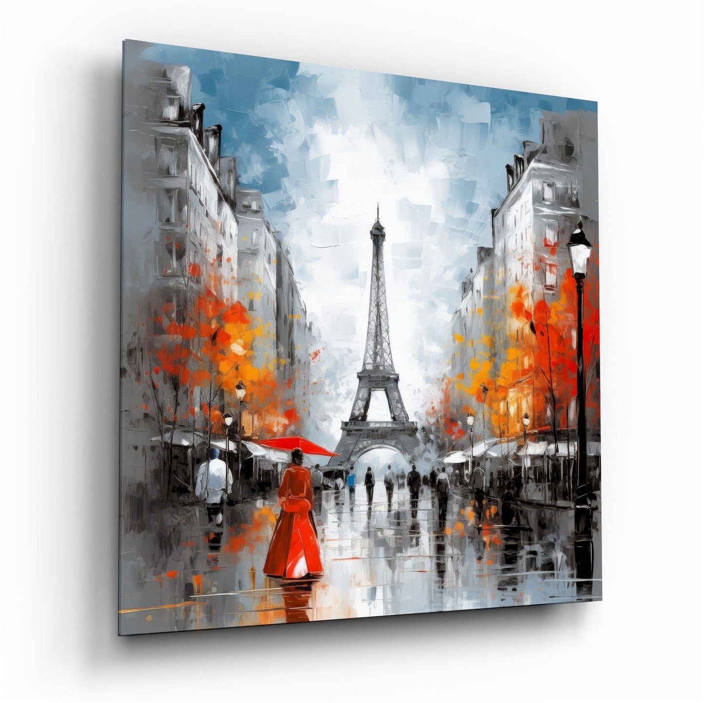 Paris avenue autumn leaves glass wall art