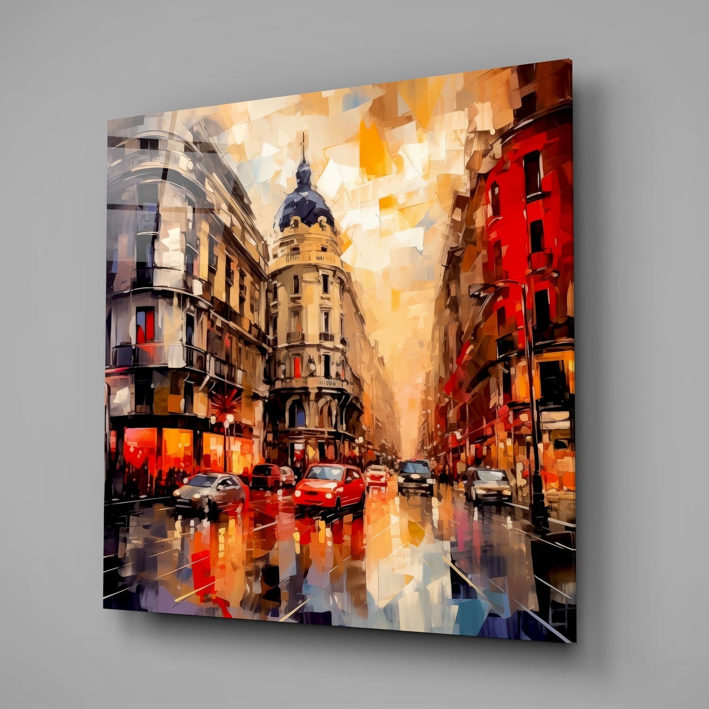 Corner Buildings Spain Sunset Glass Wall Art