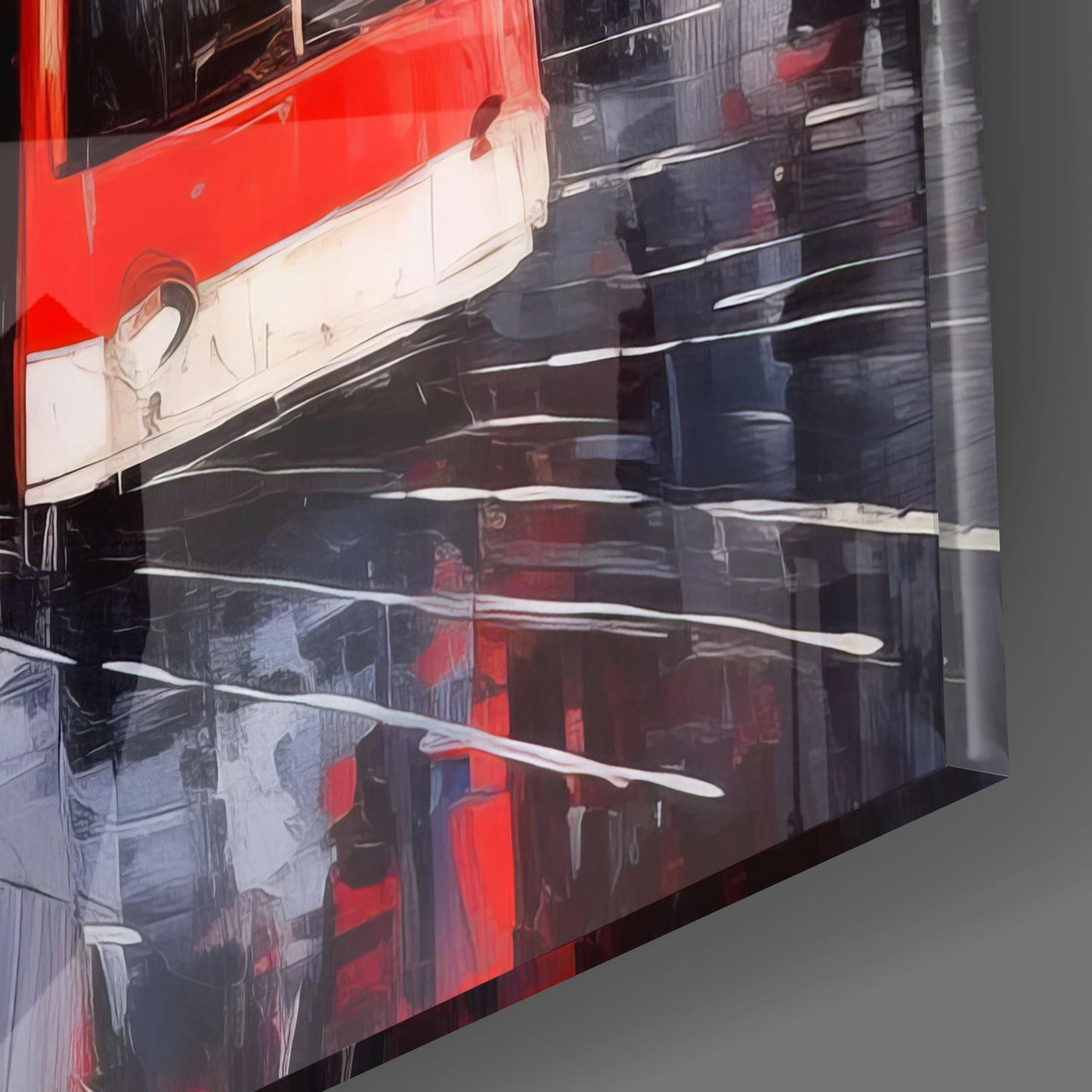 Red Tram Spanish Street Glass Wall Art