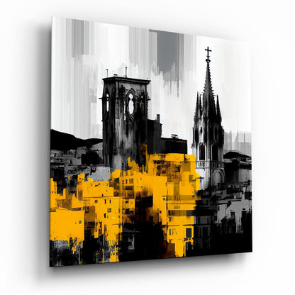Gray city lights glass wall art urban skyline