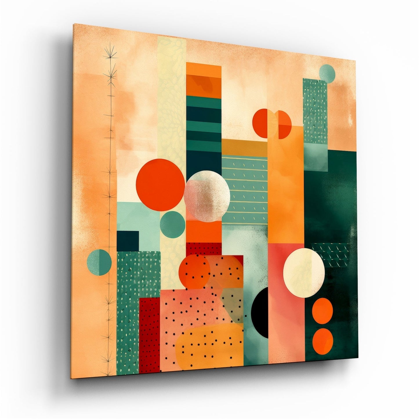 Peach teal geometric shapes glass wall art