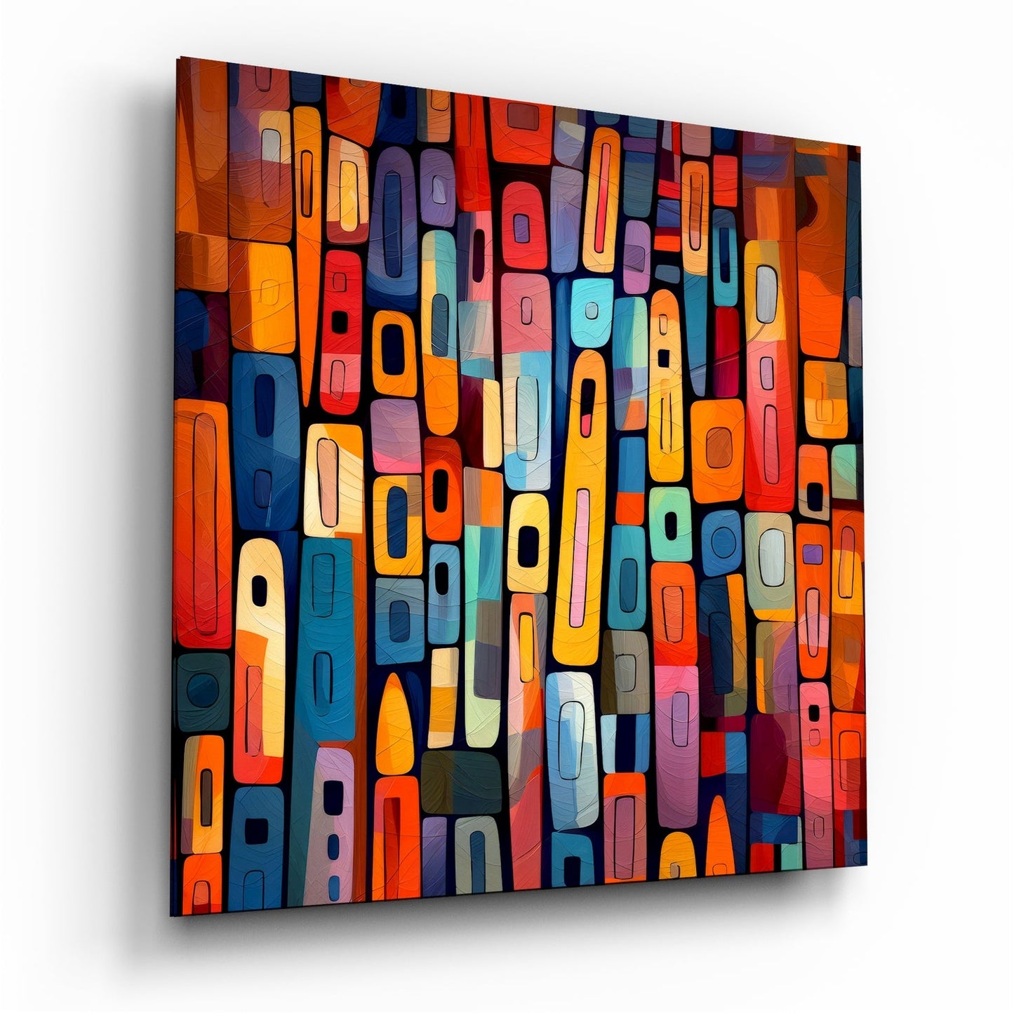 Stacked color blocks mosaic abstract glass wall art