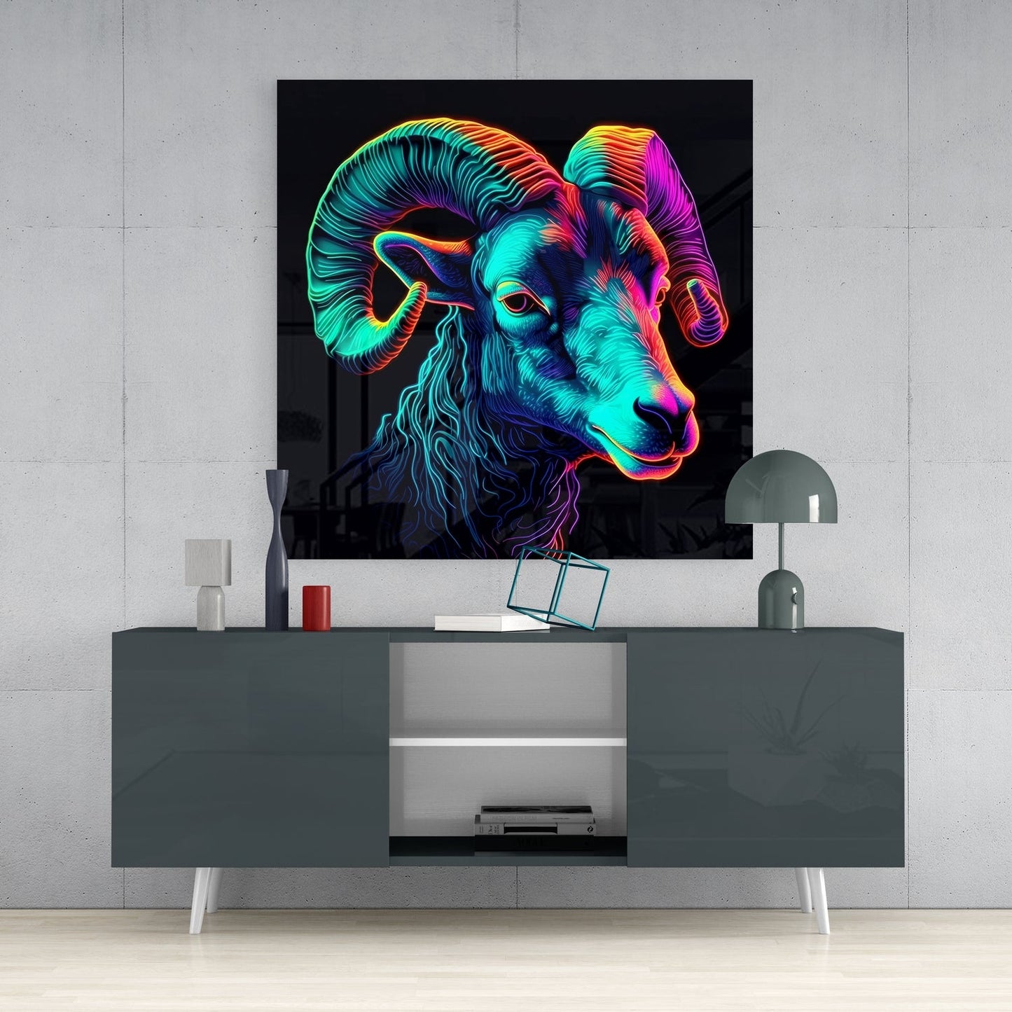 Ram Glass Wall Art Wildlife Print