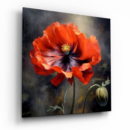 Poppy flower glass wall art scarlet bloom