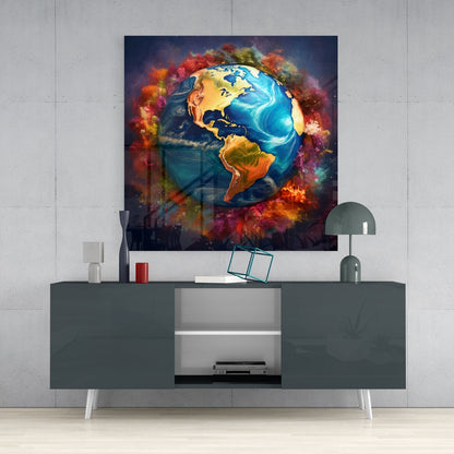 Earth Globe Glass Wall Art