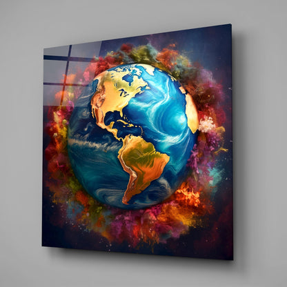 Earth Globe Glass Wall Art