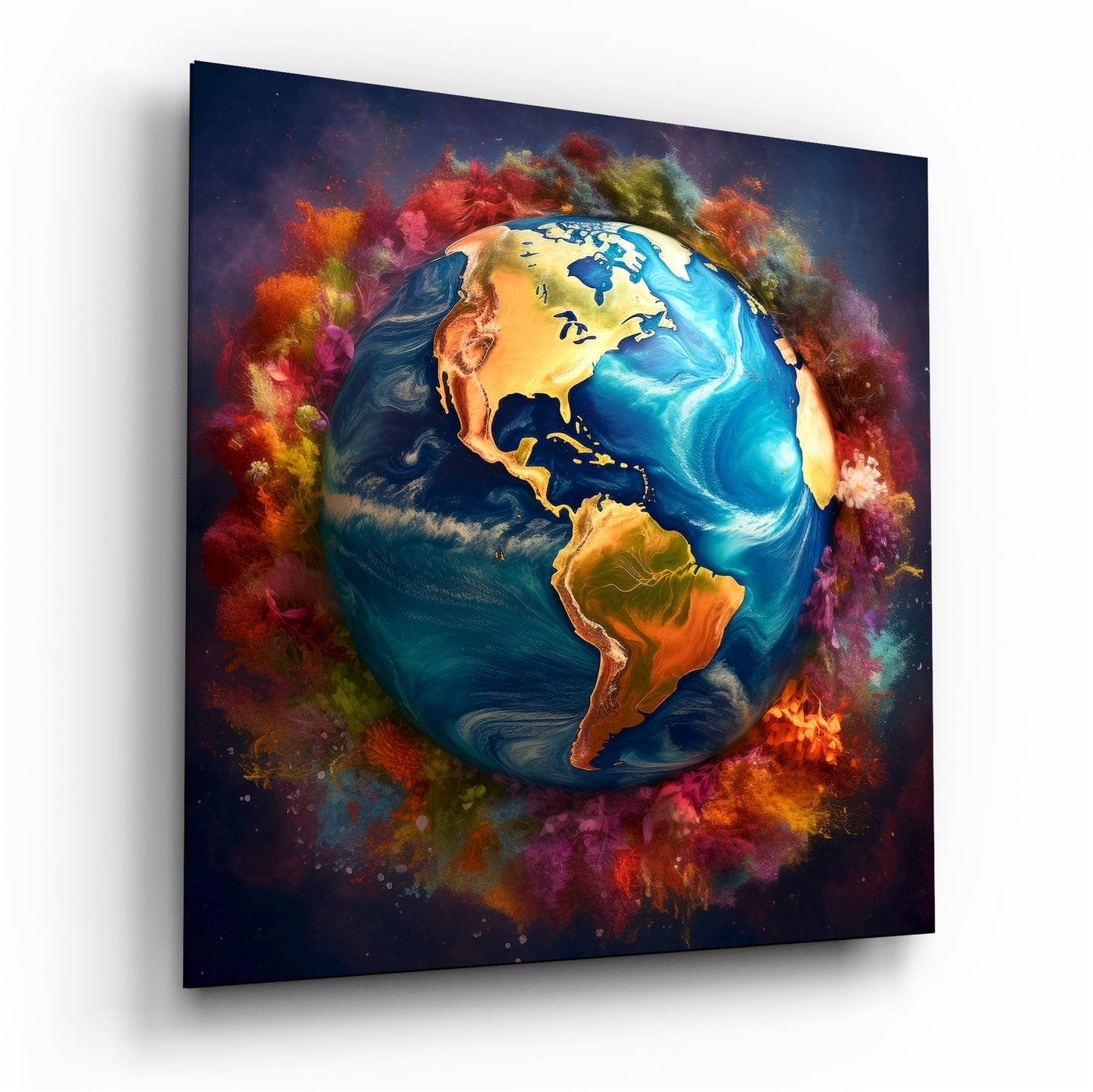Earth globe glass wall art print
