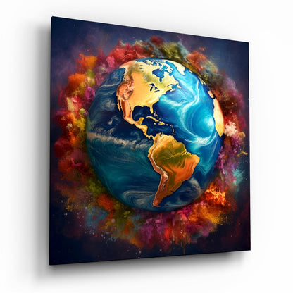 Earth globe glass wall art print