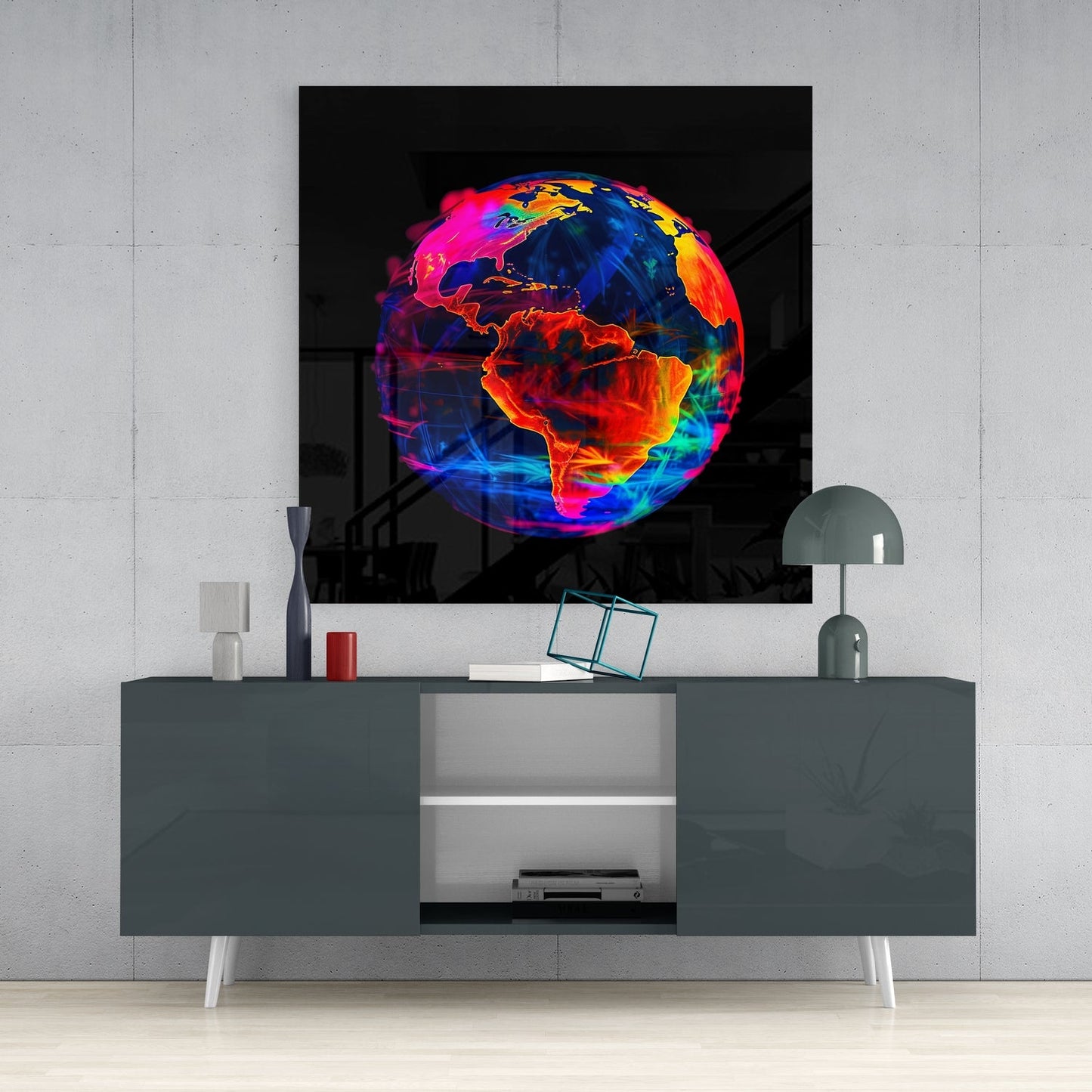 Neon Earth Glass Wall Art
