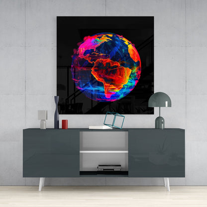Neon Earth Glass Wall Art