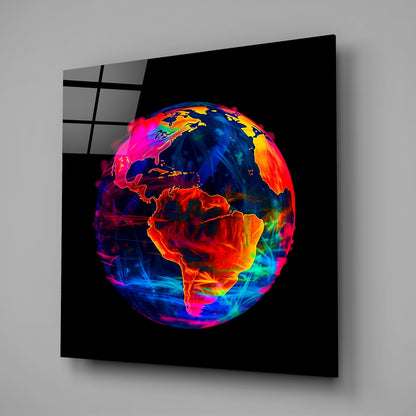 Neon Earth Glass Wall Art