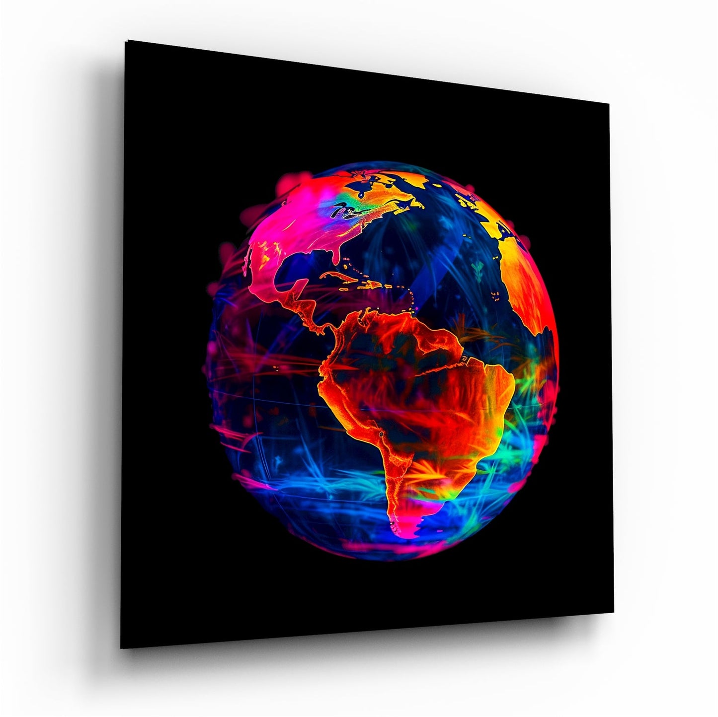 Neon Earth glass wall art