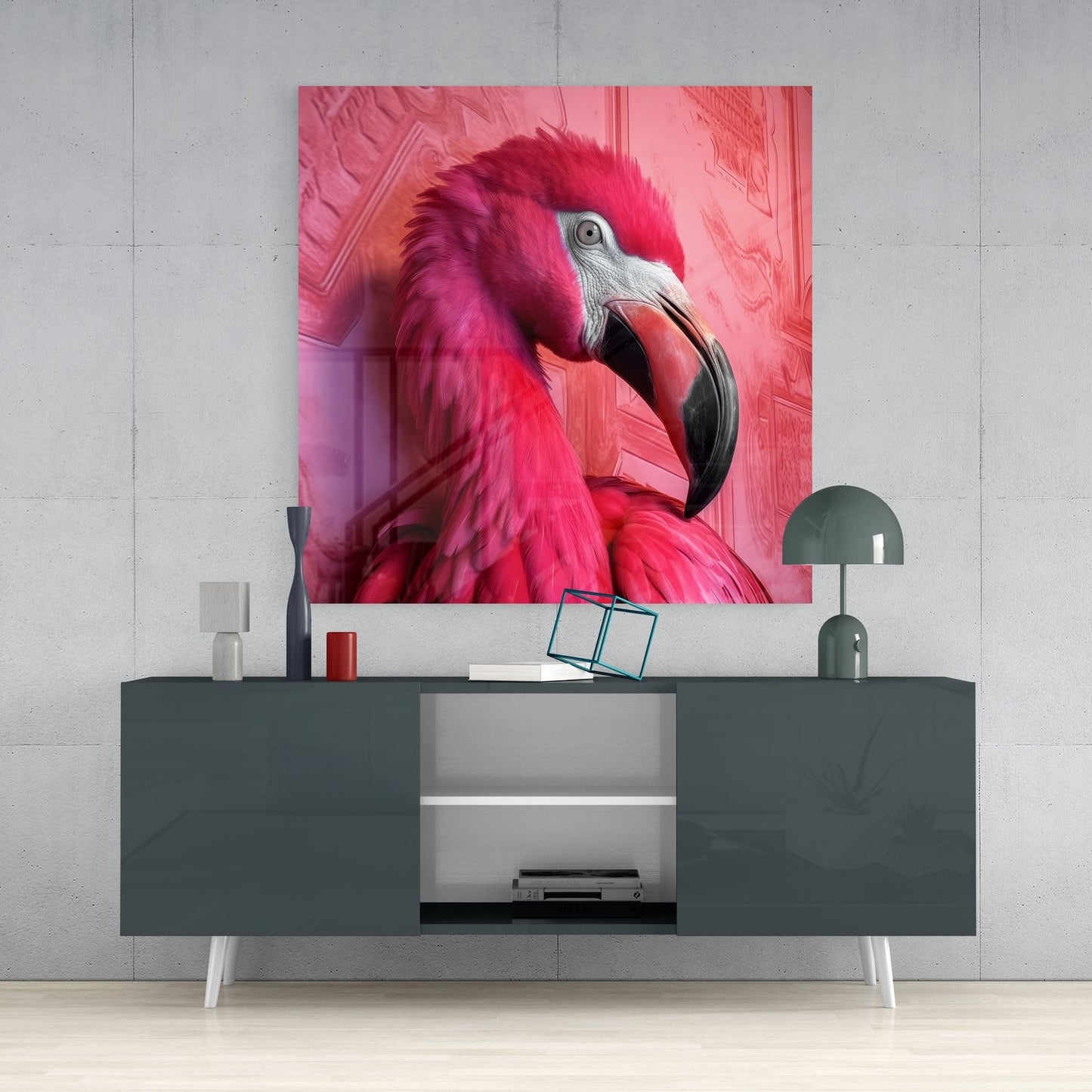 Crimson Flamingo Glass Wall Art
