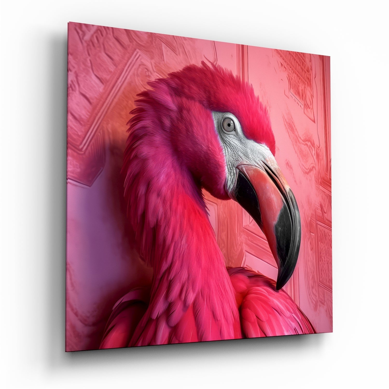 Crimson flamingo glass wall art with tempered glass and polished finish