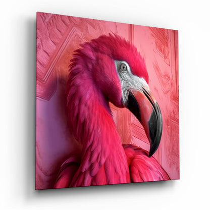 Crimson flamingo glass wall art with tempered glass and polished finish