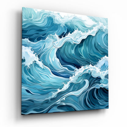Ocean Waves Coastal Glass Wall Art