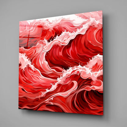 Red Waves Glass Wall Art