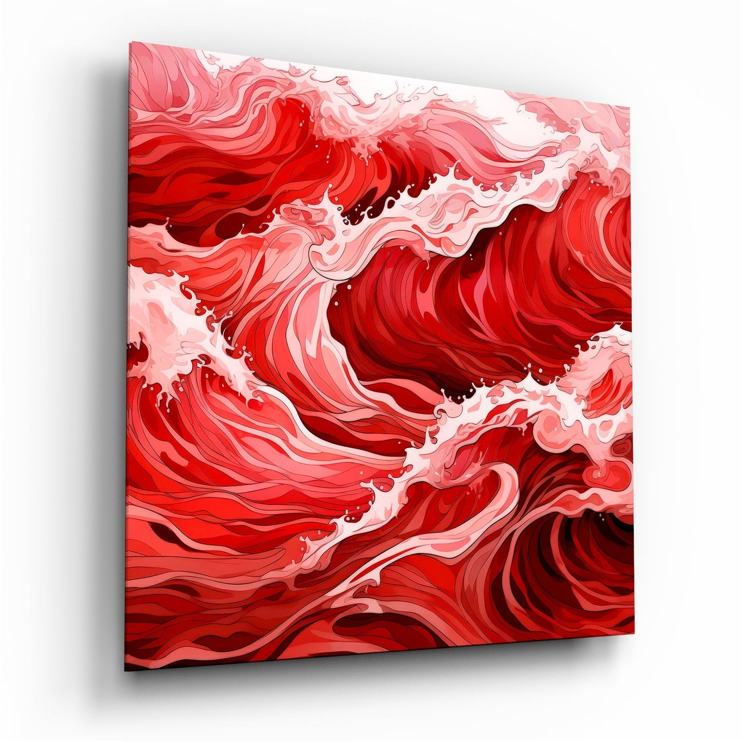 Red Waves abstract glass wall art