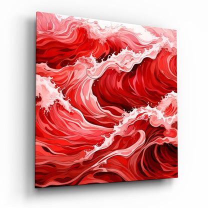 Red Waves abstract glass wall art