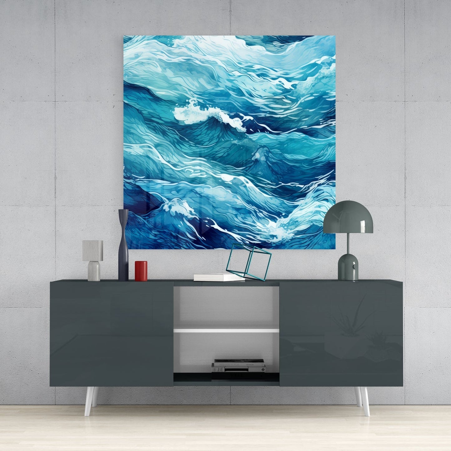 Blue Waves Glass Wall Art