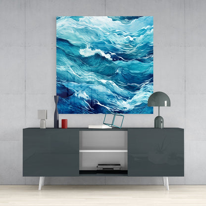 Blue Waves Glass Wall Art