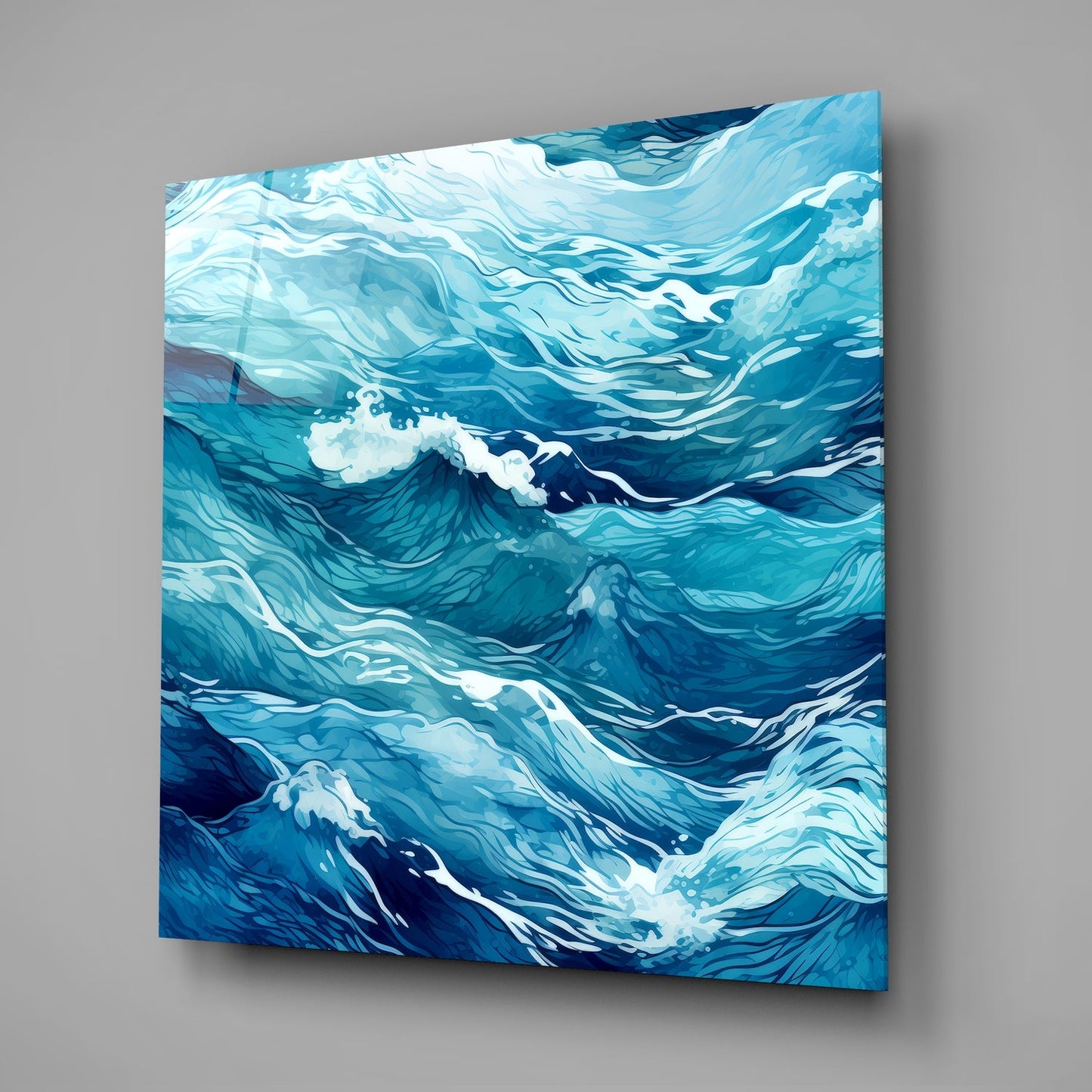 Blue Waves Glass Wall Art