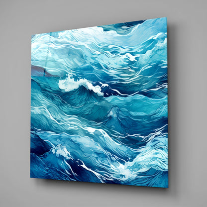 Blue Waves Glass Wall Art