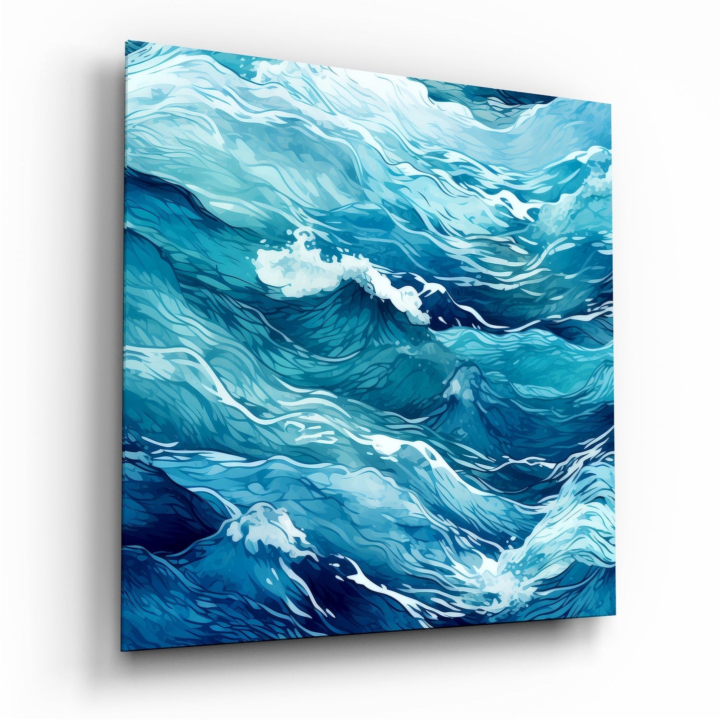 Blue Waves Coastal Glass Wall Art