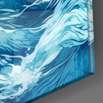 Blue Waves Glass Wall Art