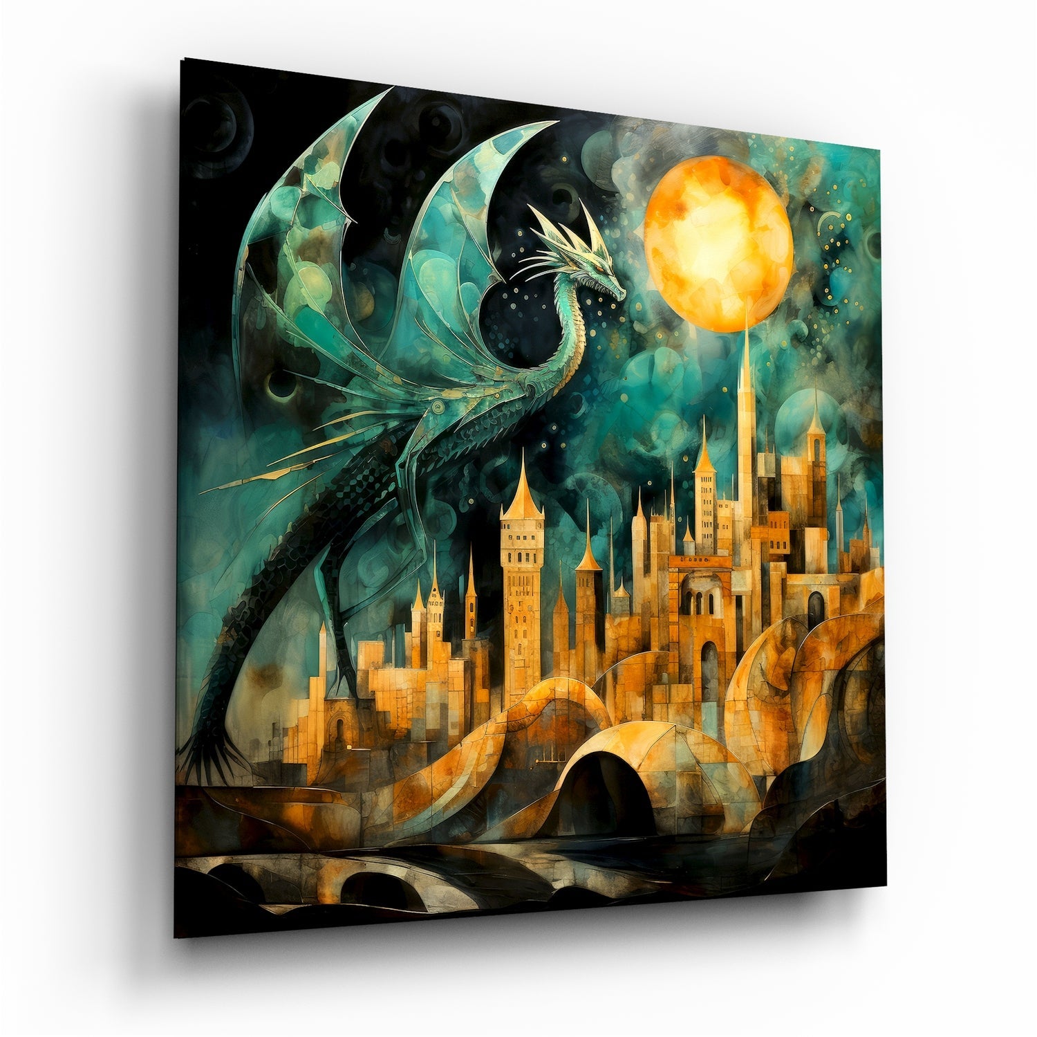 Dragon fantasy glass wall art