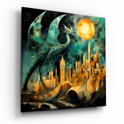 Dragon fantasy glass wall art