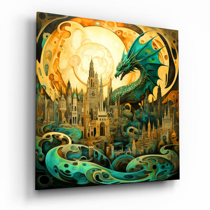 Dragon fantasy glass wall art