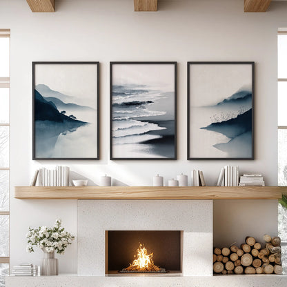 Minimalist Mountain Lake Landscape Wall Art Set of 3