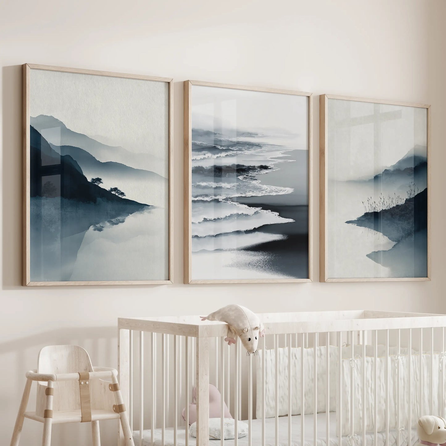 Minimalist Mountain Lake Landscape Wall Art Set of 3