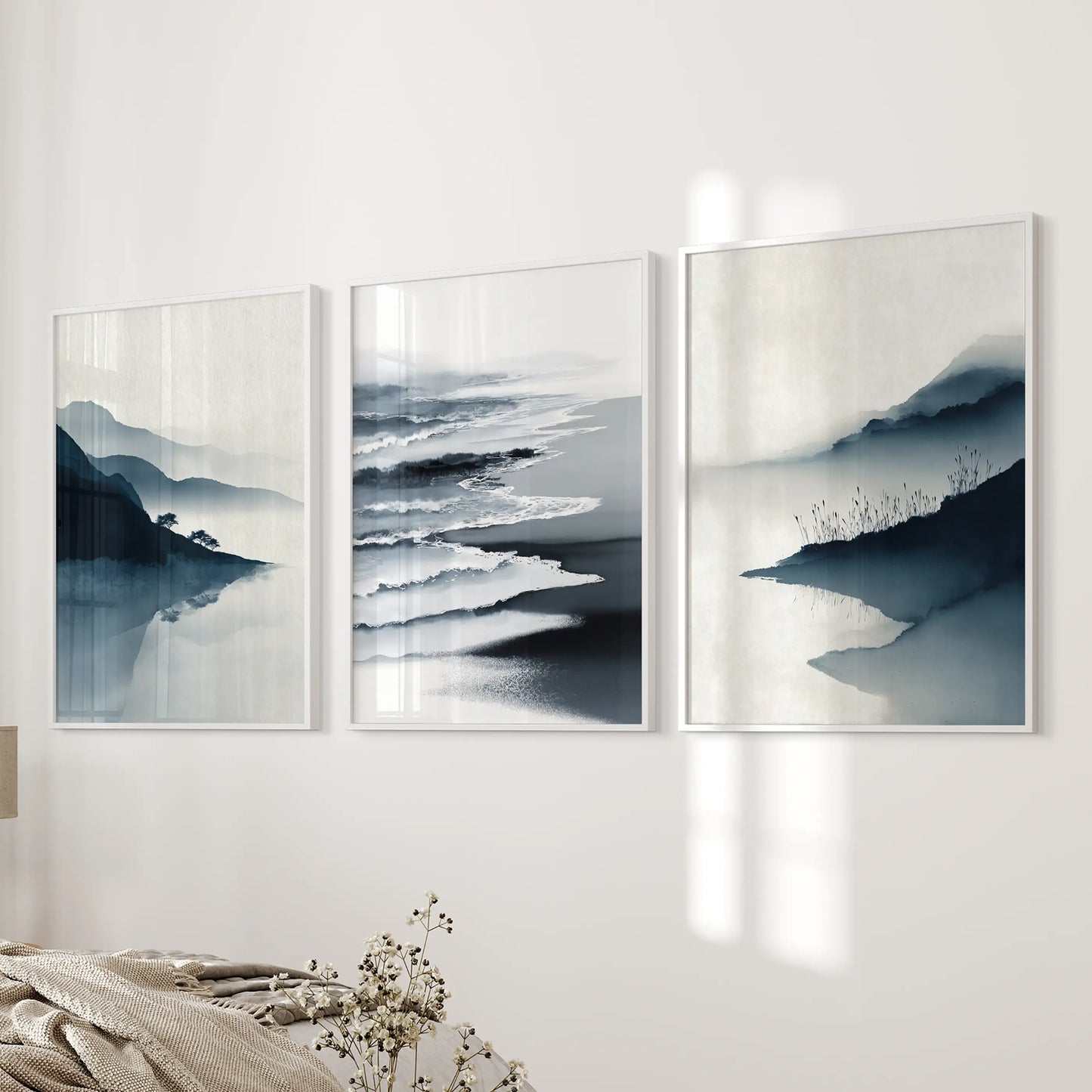 Minimalist Mountain Lake Landscape Wall Art Set of 3
