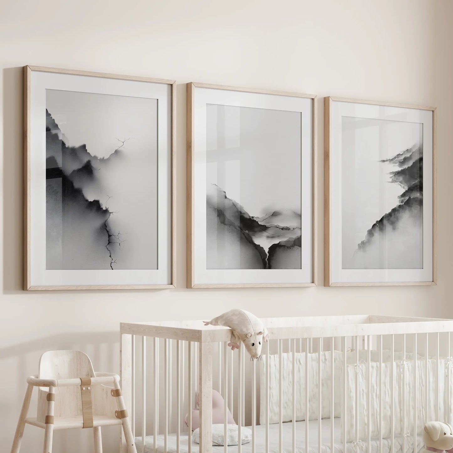 Mountain Landscape Wall Art Set of 3 Black and White Prints