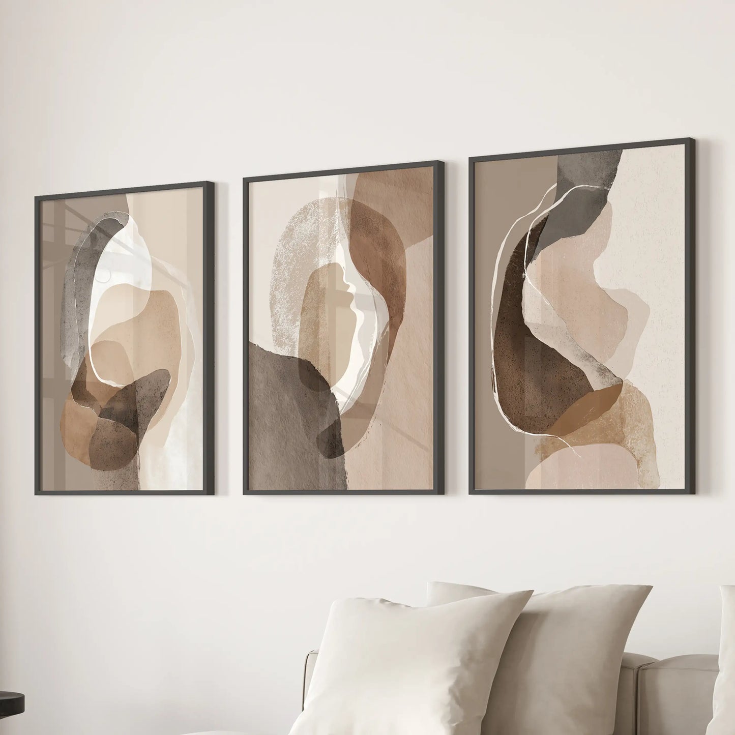 Neutral Abstract Wall Art Set of 3 Earth Tone Prints