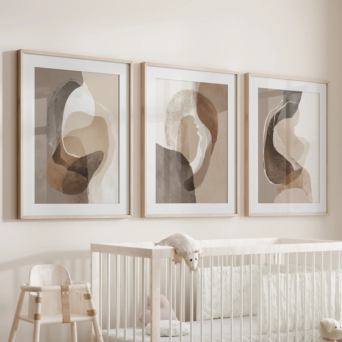 Neutral Abstract Wall Art Set of 3 Earth Tone Prints
