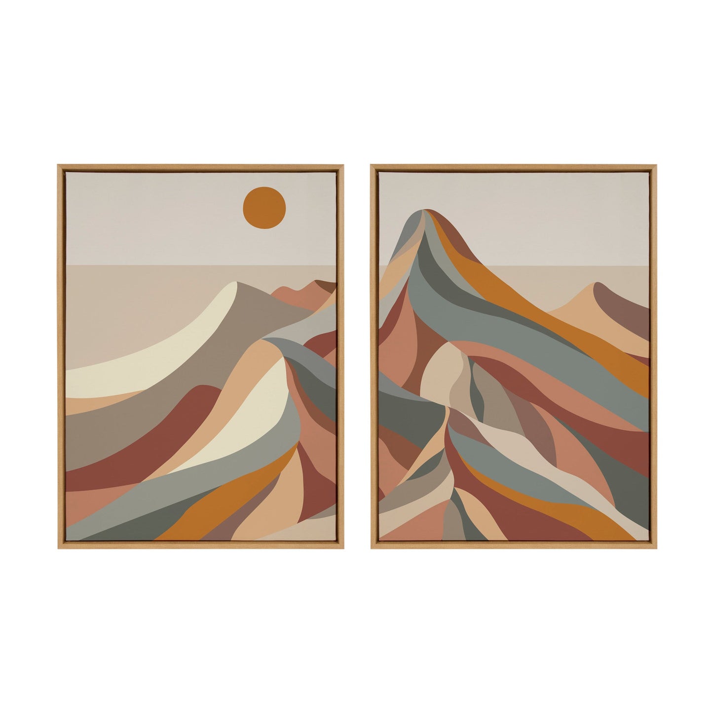 Mid century modern mountains framed canvas art set in colorful tones