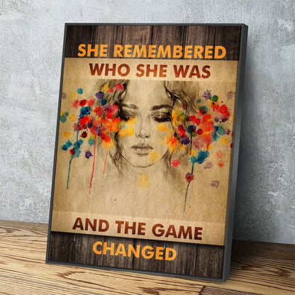 She Remembered Who She Was motivational canvas wall art for women