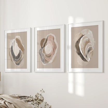 Vintage Oyster Shell Coastal Wall Art Set of 3 (Unframed)