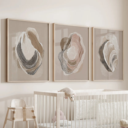 Vintage Oyster Shell Coastal Wall Art Set of 3 (Unframed)