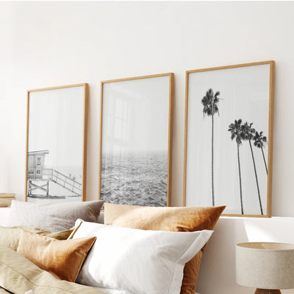 Black and White Coastal Wall Art Set of 3 (Unframed)