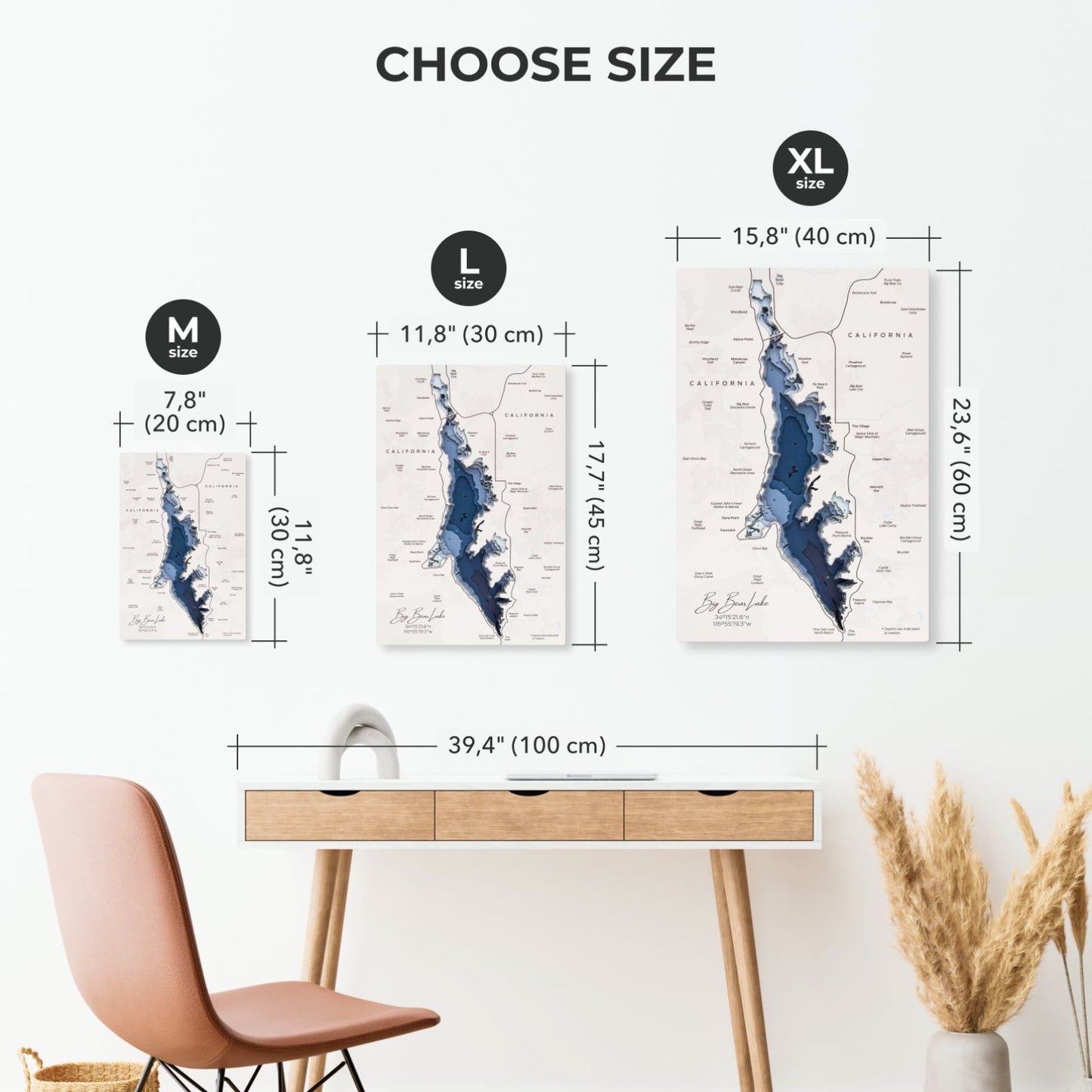 Wooden Big Bear Lake Map Wall Art