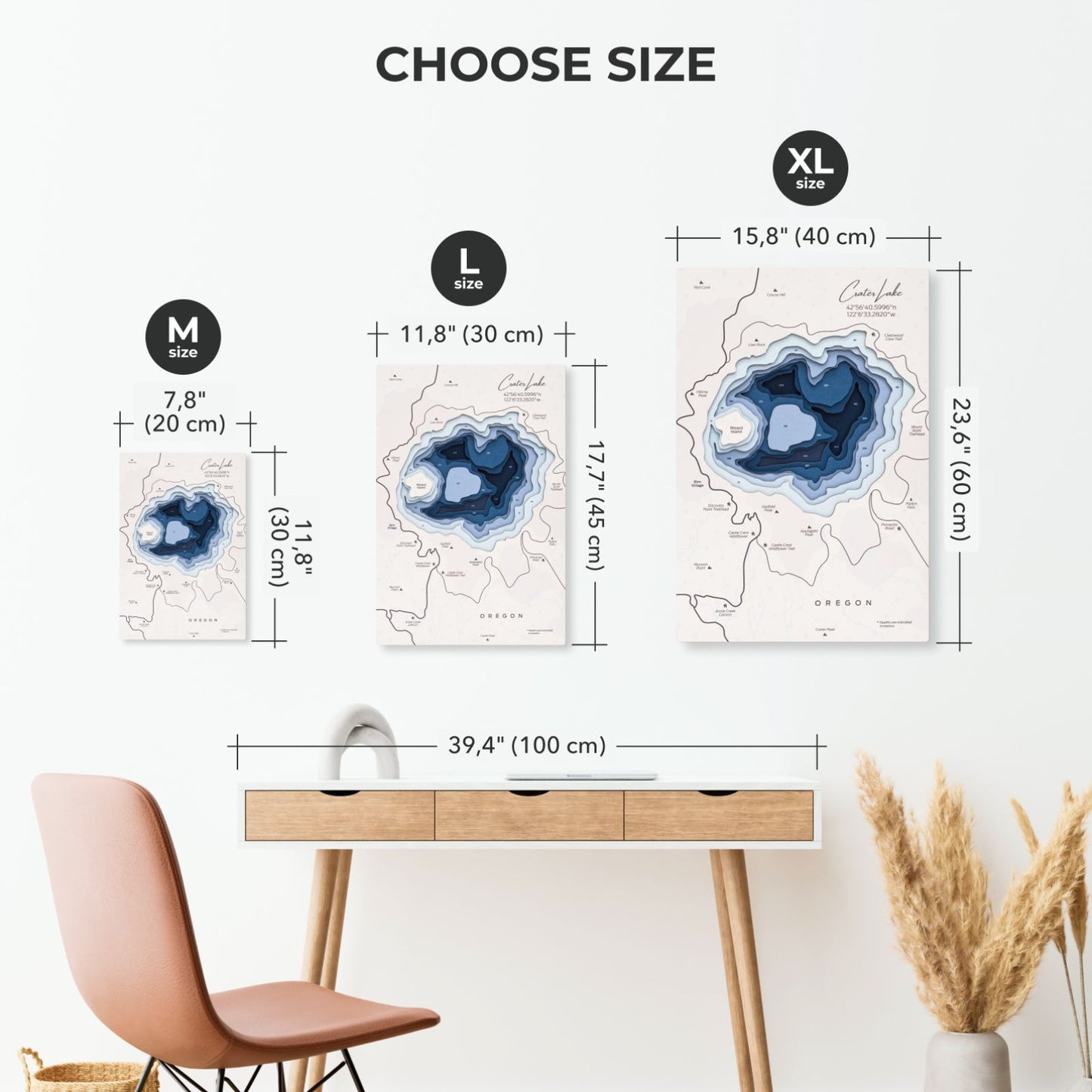 Wooden Crater Lake Map Wall Art