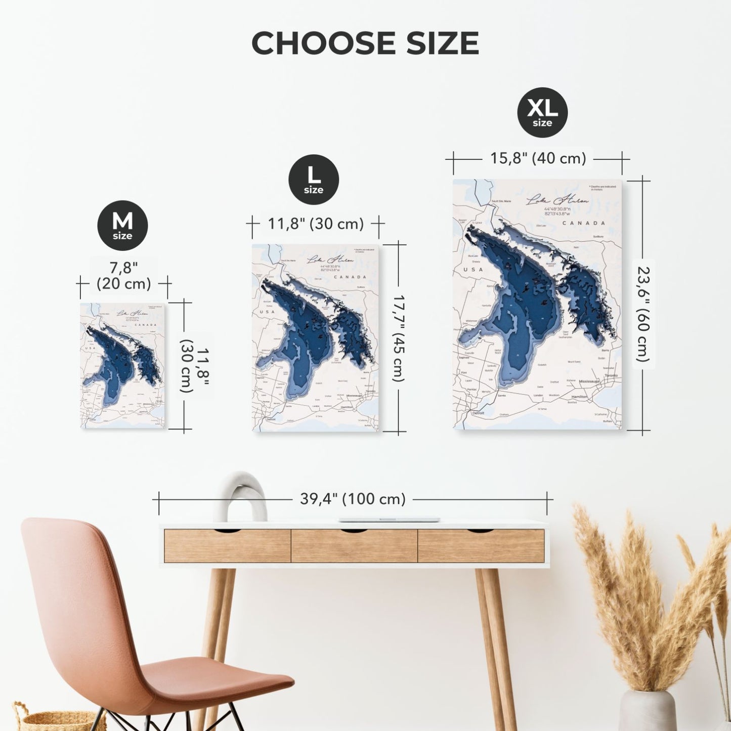 Wooden Lake Huron Map Wall Art