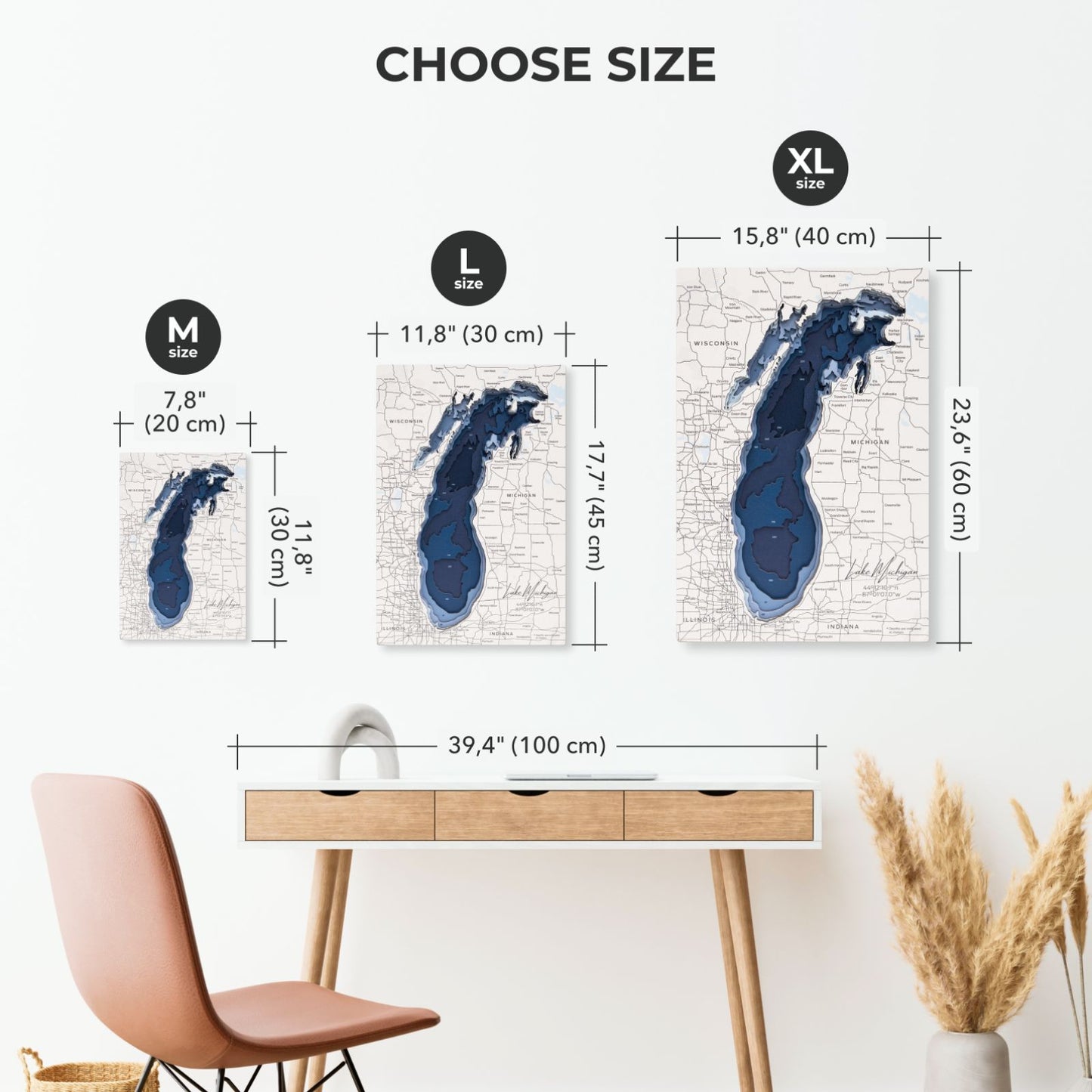 Wooden Lake Michigan Map Wall Art
