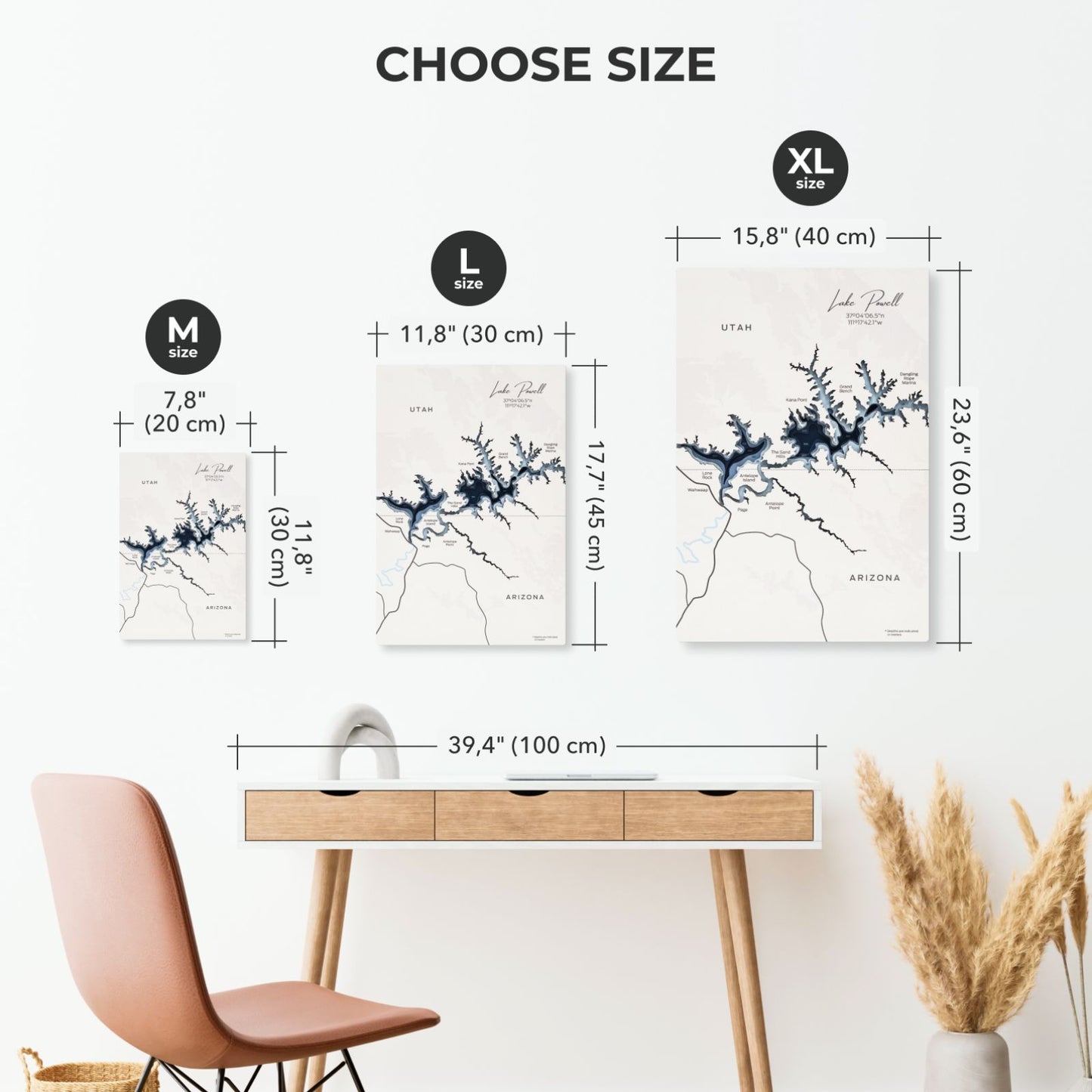 Wooden Lake Powell Map Wall Art