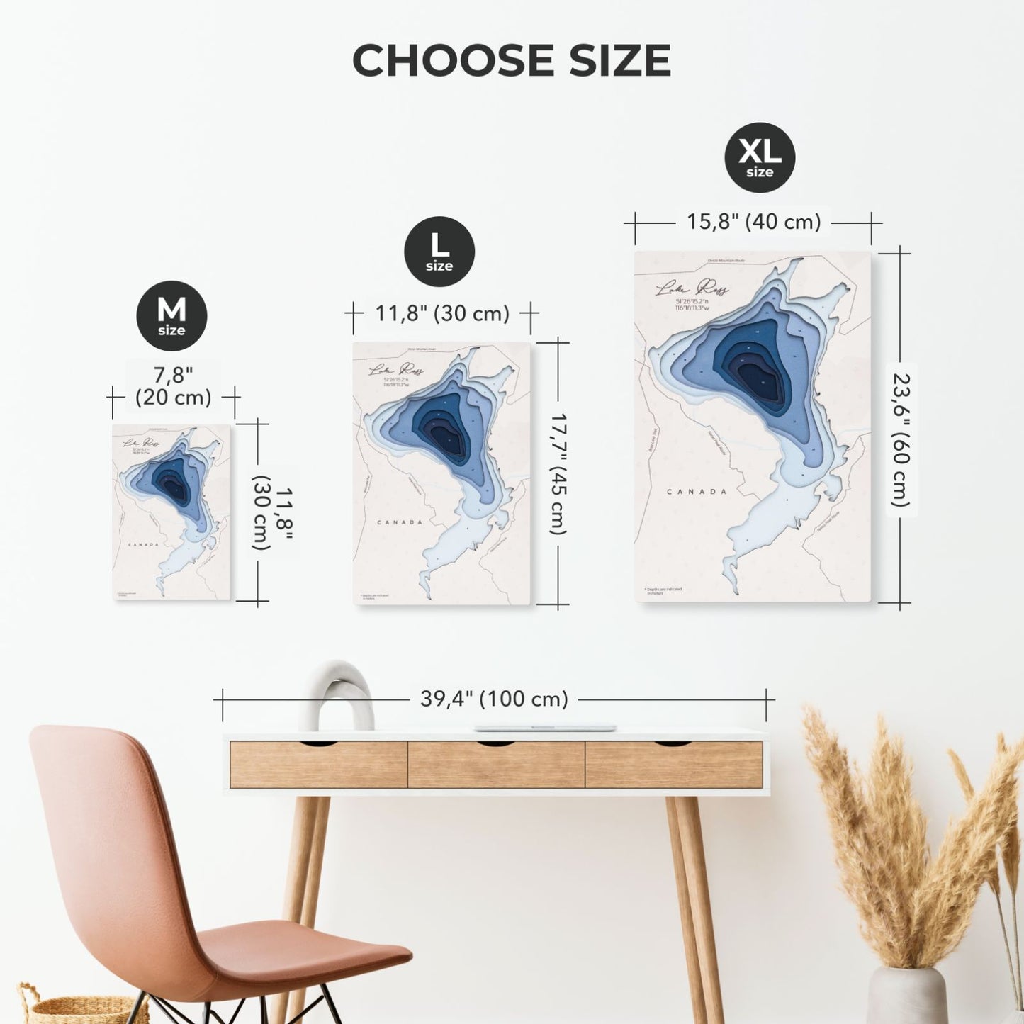 Wooden Lake Ross Map Wall Art