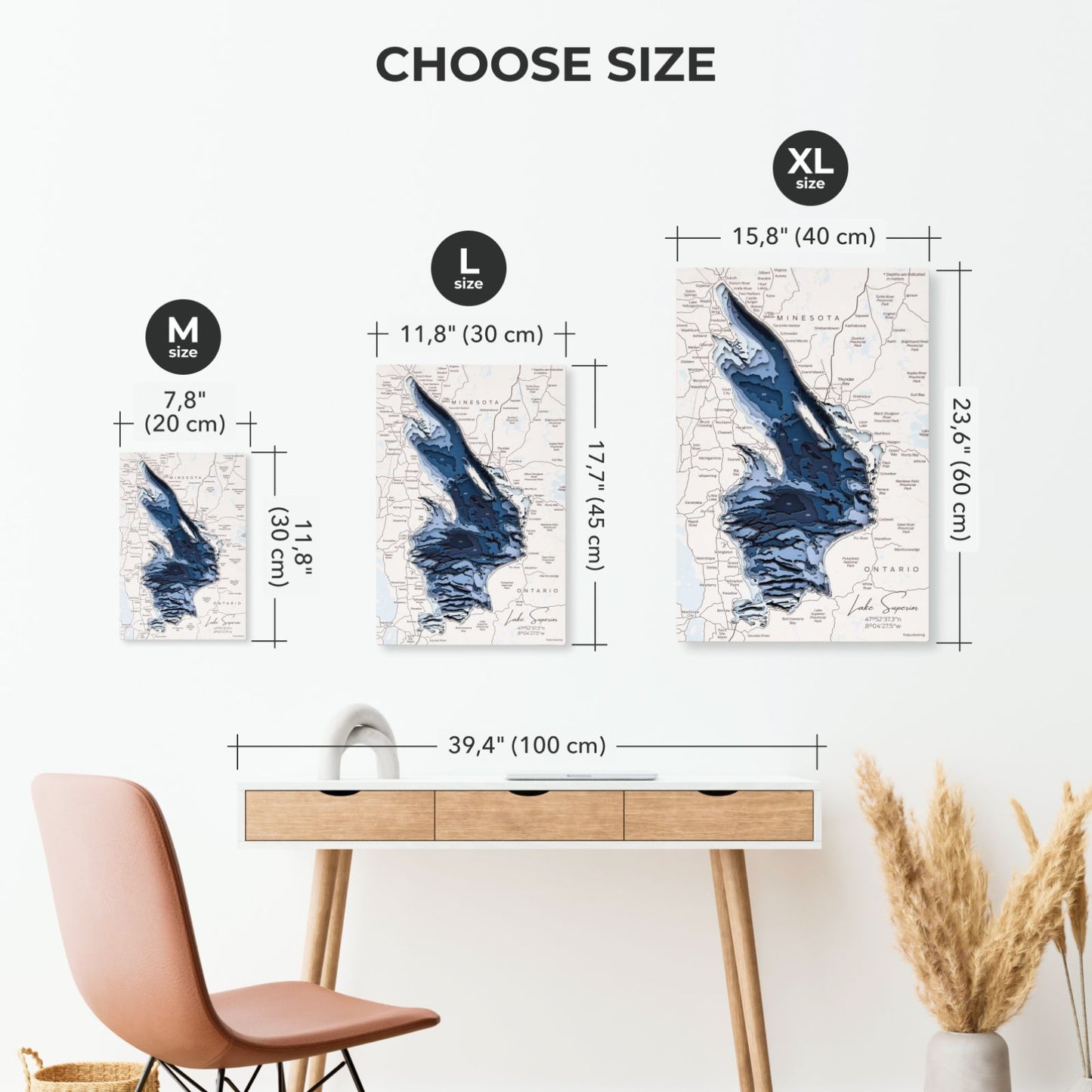Wooden Lake Superior Map Wall Art